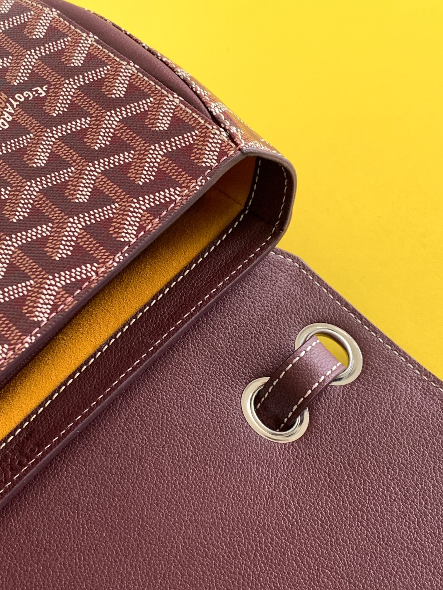 Gogy Burgundy Chevron Pattern Leather Shoulder Bag with Silver Oval Clasp