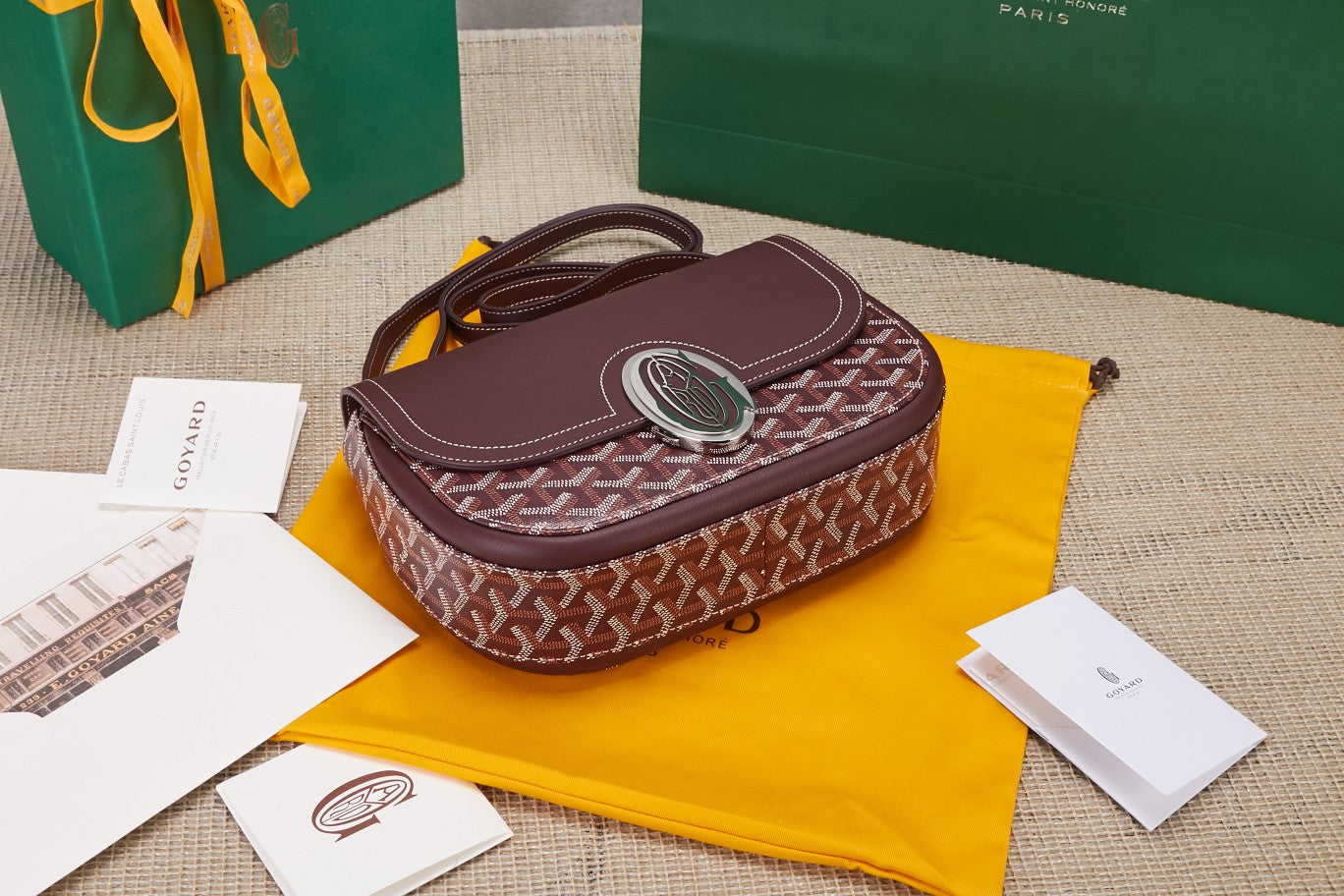 Gogy Classic Burgundy Monogram Leather Flap Crossbody Shoulder Bag