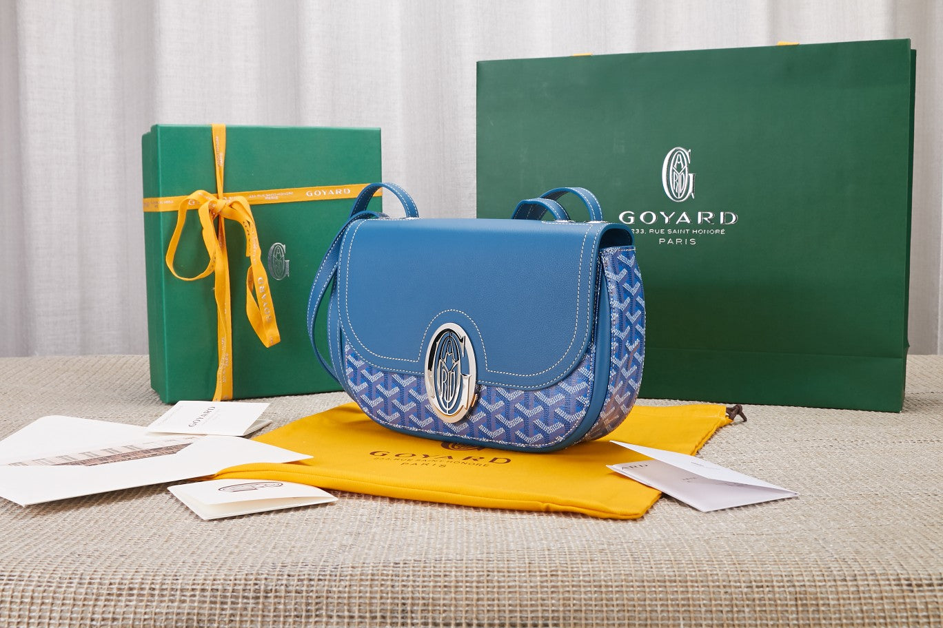 Gogy Blue Monogram Leather Crossbody Bag with Silver Clasp