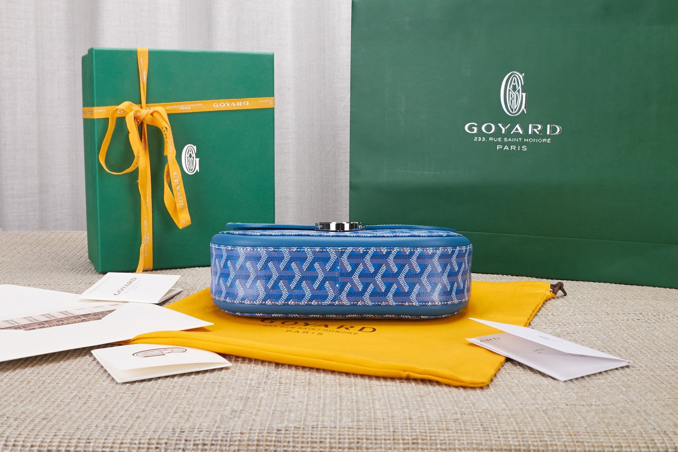 Gogy Blue Monogram Leather Crossbody Bag with Silver Clasp