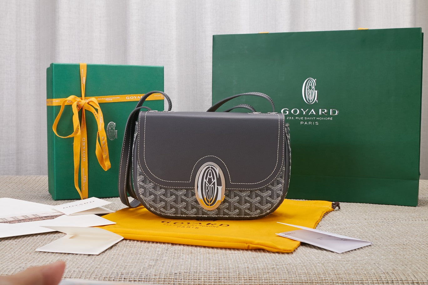 Gogy Elegant Grey Monogram Leather Saddle Bag Crossbody Purse