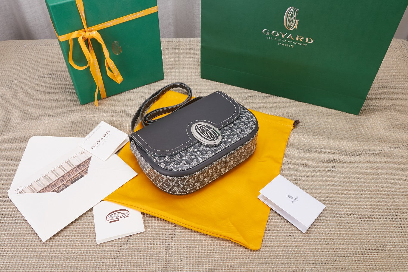 Gogy Elegant Grey Monogram Leather Saddle Bag Crossbody Purse