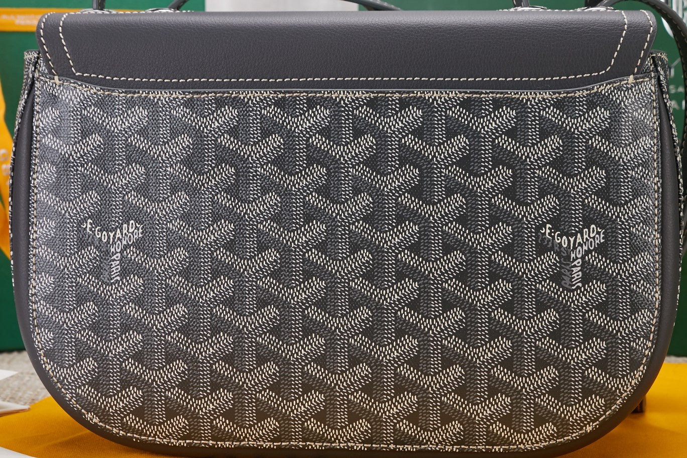 Gogy Elegant Grey Monogram Leather Saddle Bag Crossbody Purse