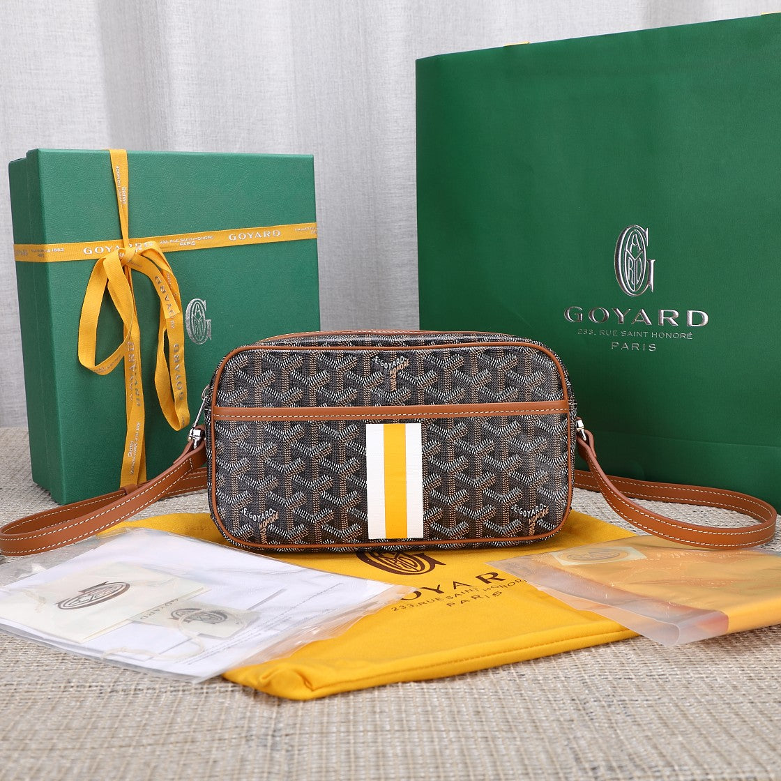 Gogy Classic Monogram Canvas Crossbody Camera Bag with Stripe Detail