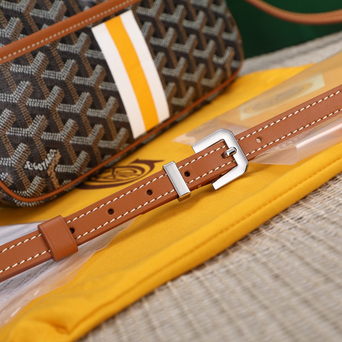 Gogy Classic Monogram Canvas Crossbody Camera Bag with Stripe Detail