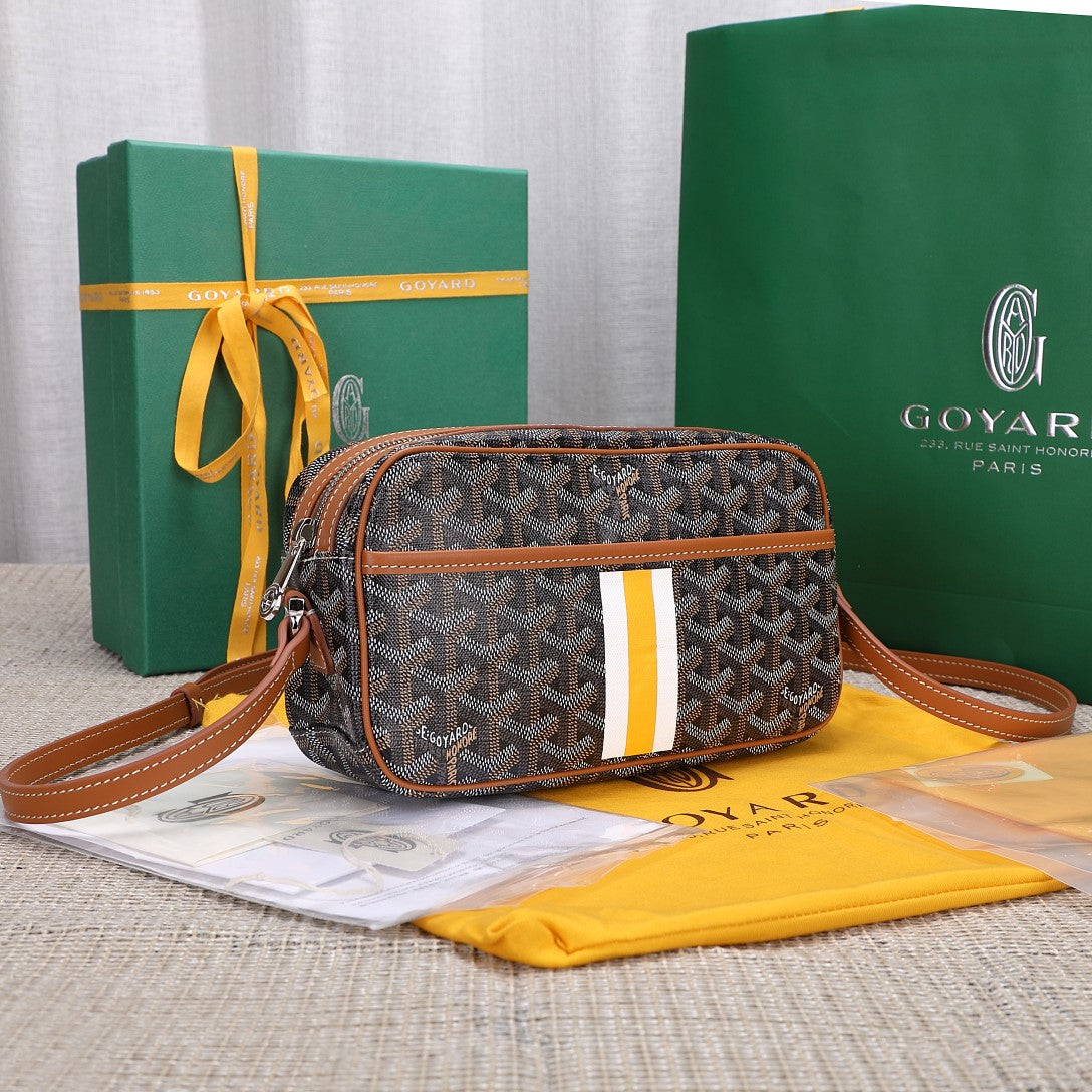 Gogy Classic Monogram Canvas Crossbody Camera Bag with Stripe Detail