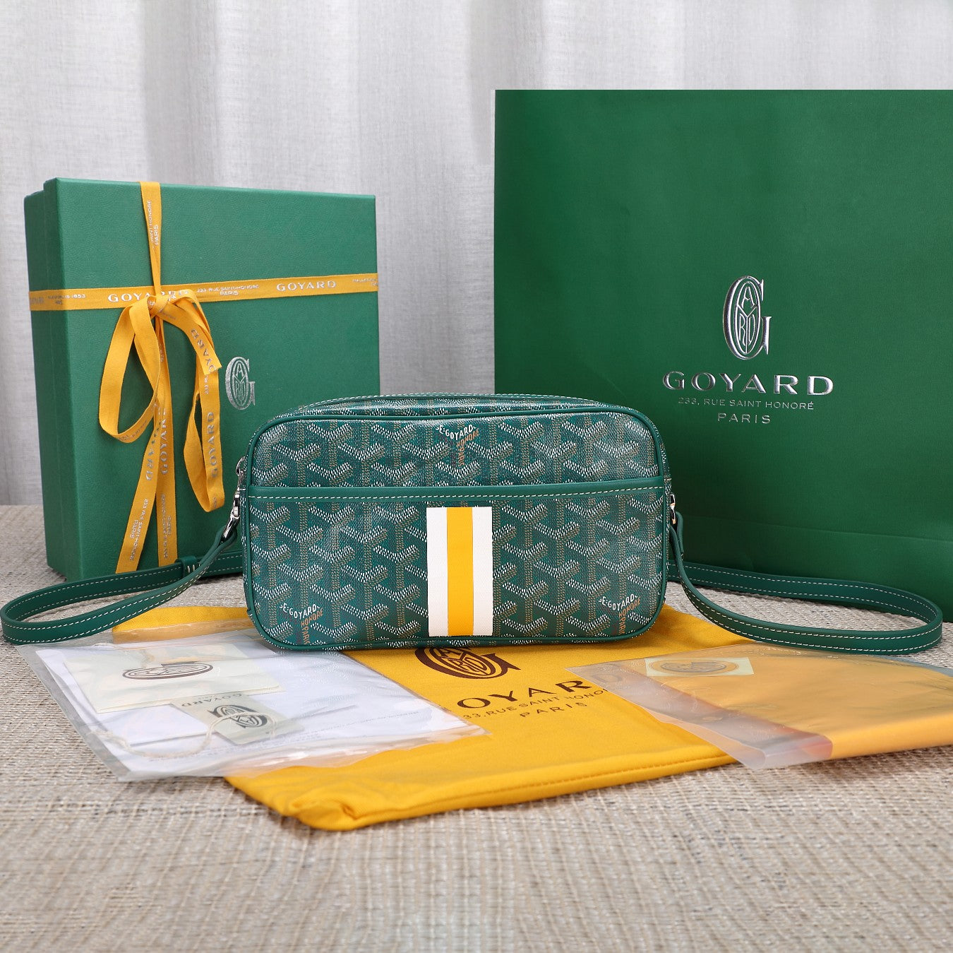 Gogy Green Chevron Print Crossbody Camera Bag with Stripe Accent