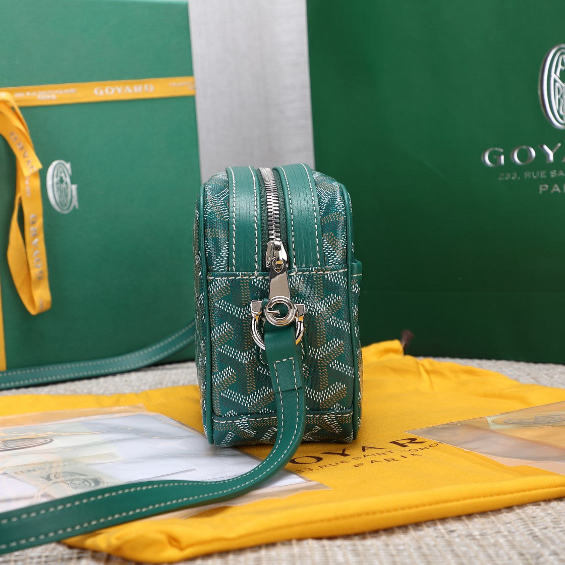 Gogy Green Chevron Print Crossbody Camera Bag with Stripe Accent