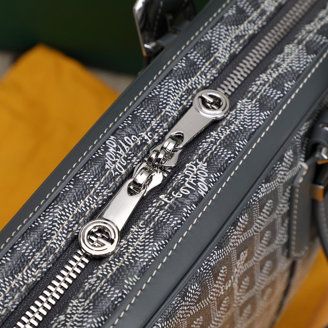 Gogy Classic Grey Chevron Pattern Leather Briefcase Messenger Bag