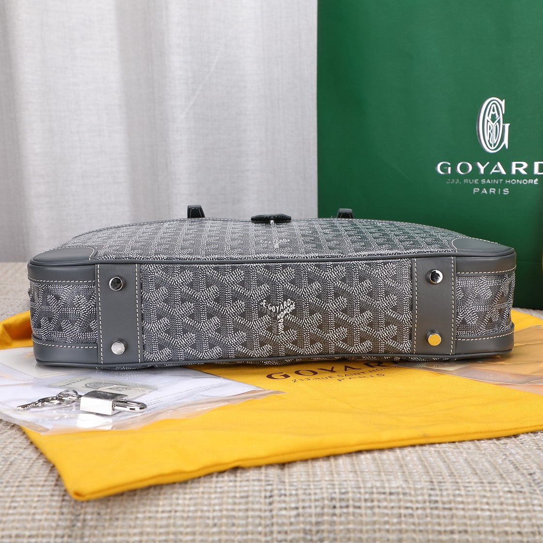 Gogy Classic Grey Chevron Pattern Leather Briefcase Messenger Bag