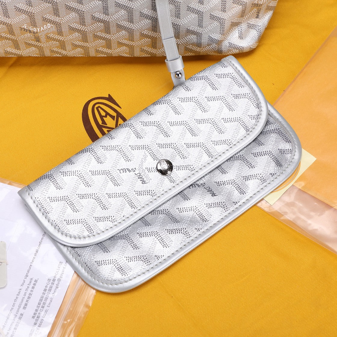 Gogy Classic Silver Geometric Pattern Tote Bag and Pouch Set