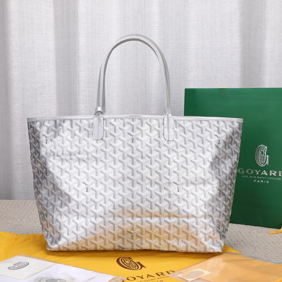 Gogy Classic Silver Geometric Pattern Tote Bag and Pouch Set