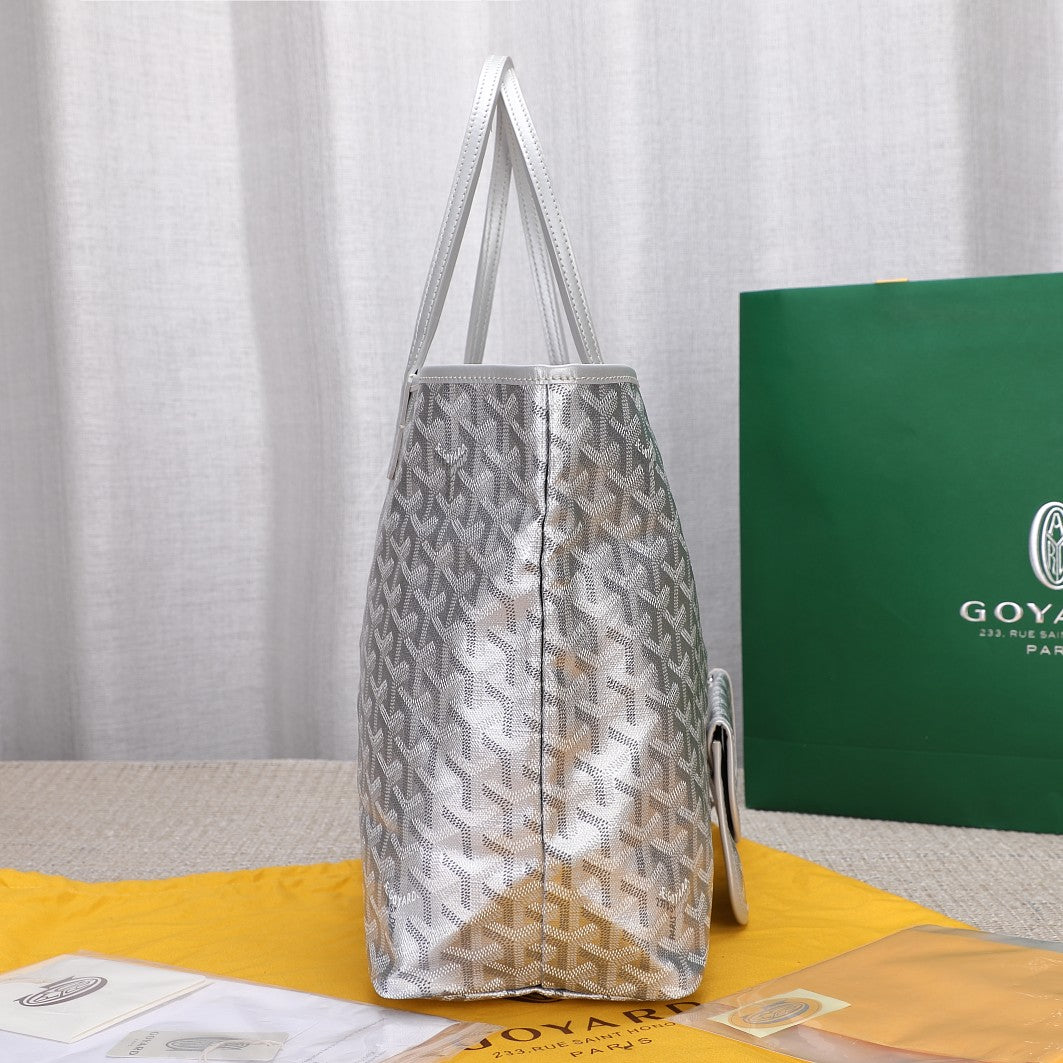 Gogy Classic Silver Geometric Pattern Tote Bag and Pouch Set
