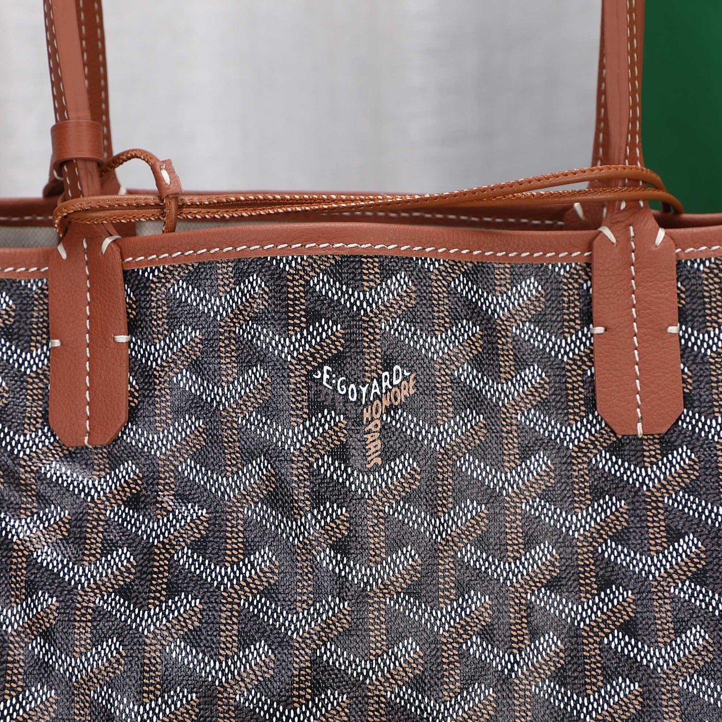 Gogy Geometric Monogram Tote Bag with Cartoon Dog Patch and Pouch