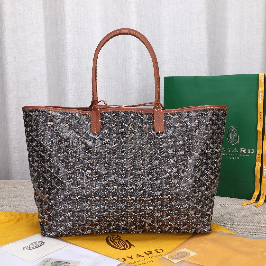 Gogy Geometric Monogram Tote Bag with Cartoon Dog Patch and Pouch