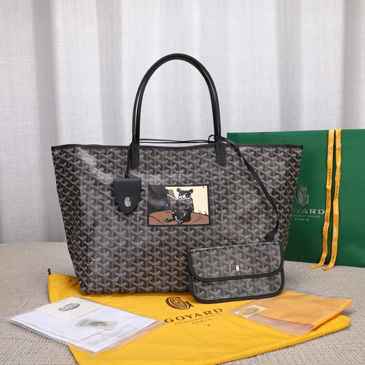 Gogy Luxury Style Chevron Pattern Tote Bag with Cartoon Patch and Pouch
