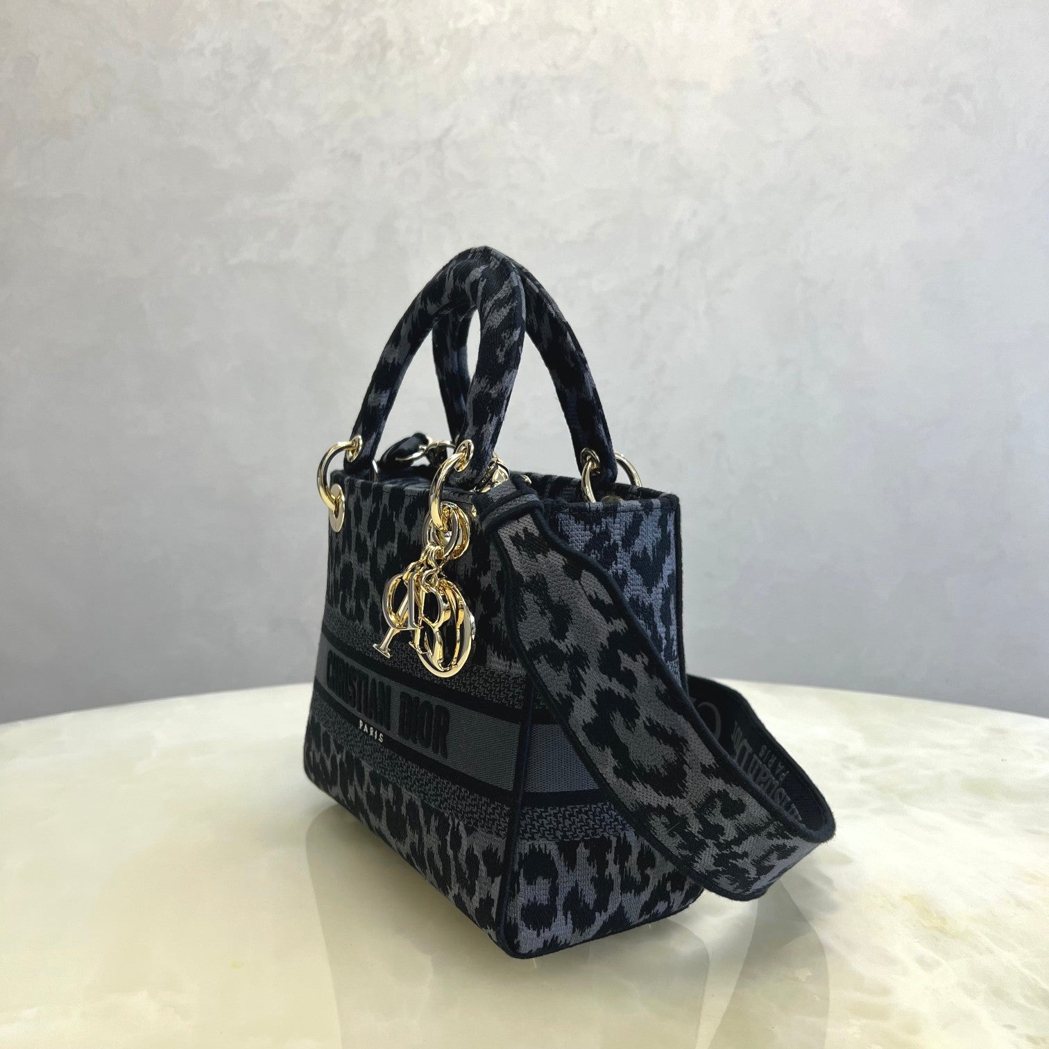 Christian Dior Lady D-Lite Bag - Gray Leopard Embroidery