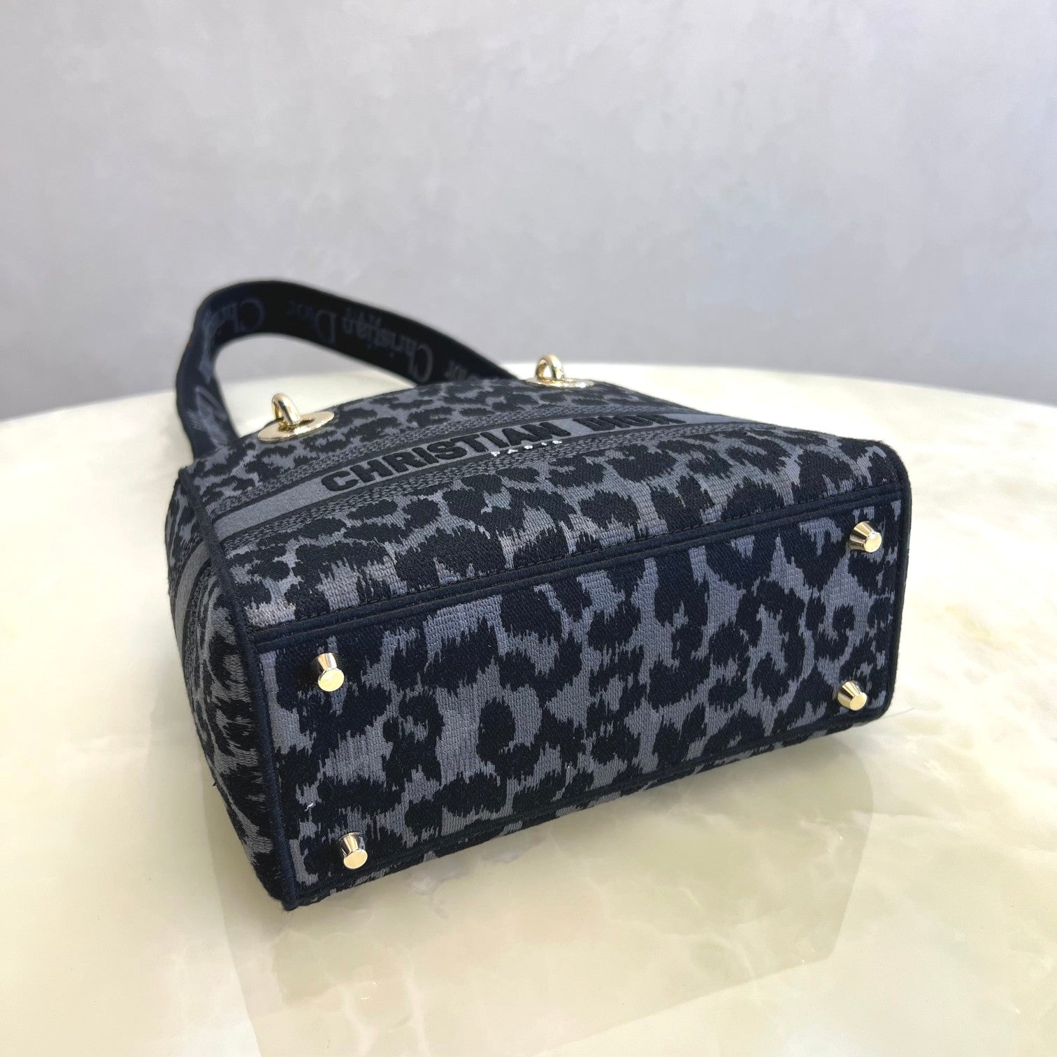Dior Grey Leopard Print Canvas Mini Handbag with Shoulder Strap