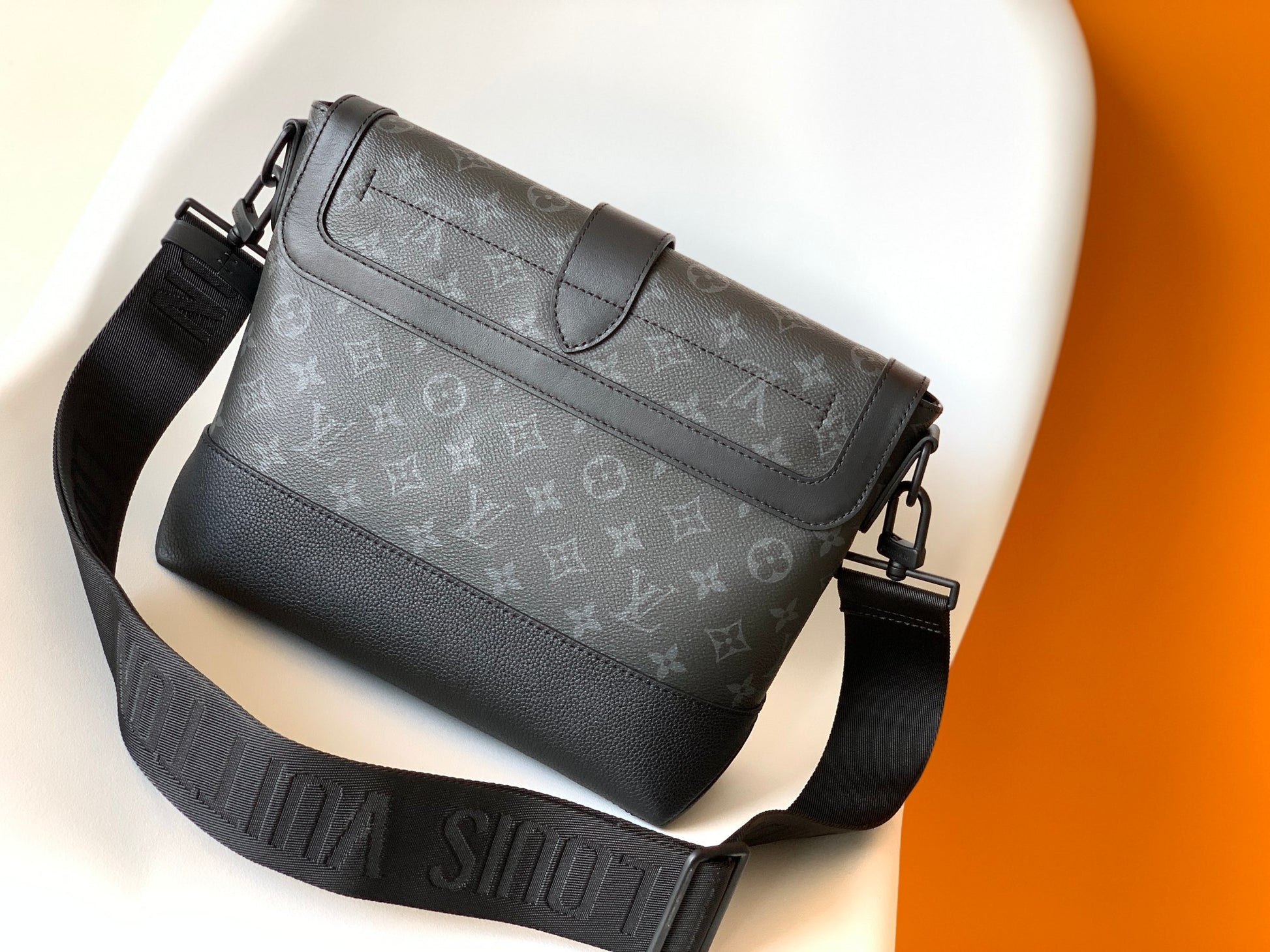 Louis Vuitton Black Monogram Canvas Crossbody Messenger Bag with Wide Strap