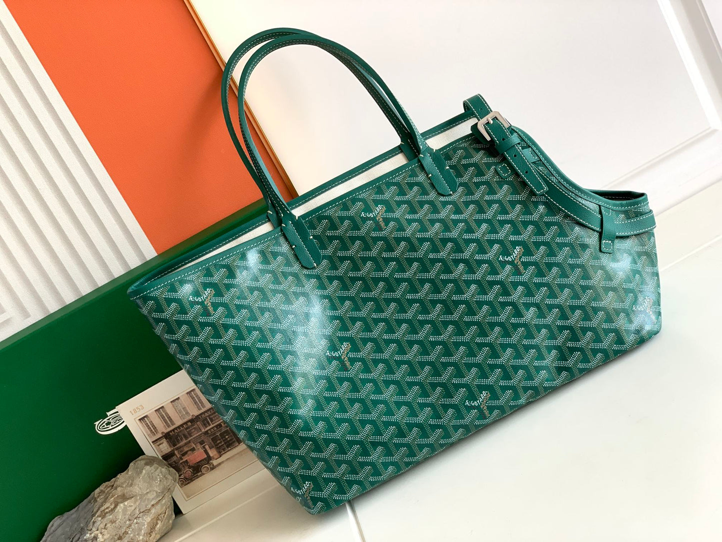 Gogy Green Geometric Pattern Canvas Tote Bag Classic Shoulder Handbag