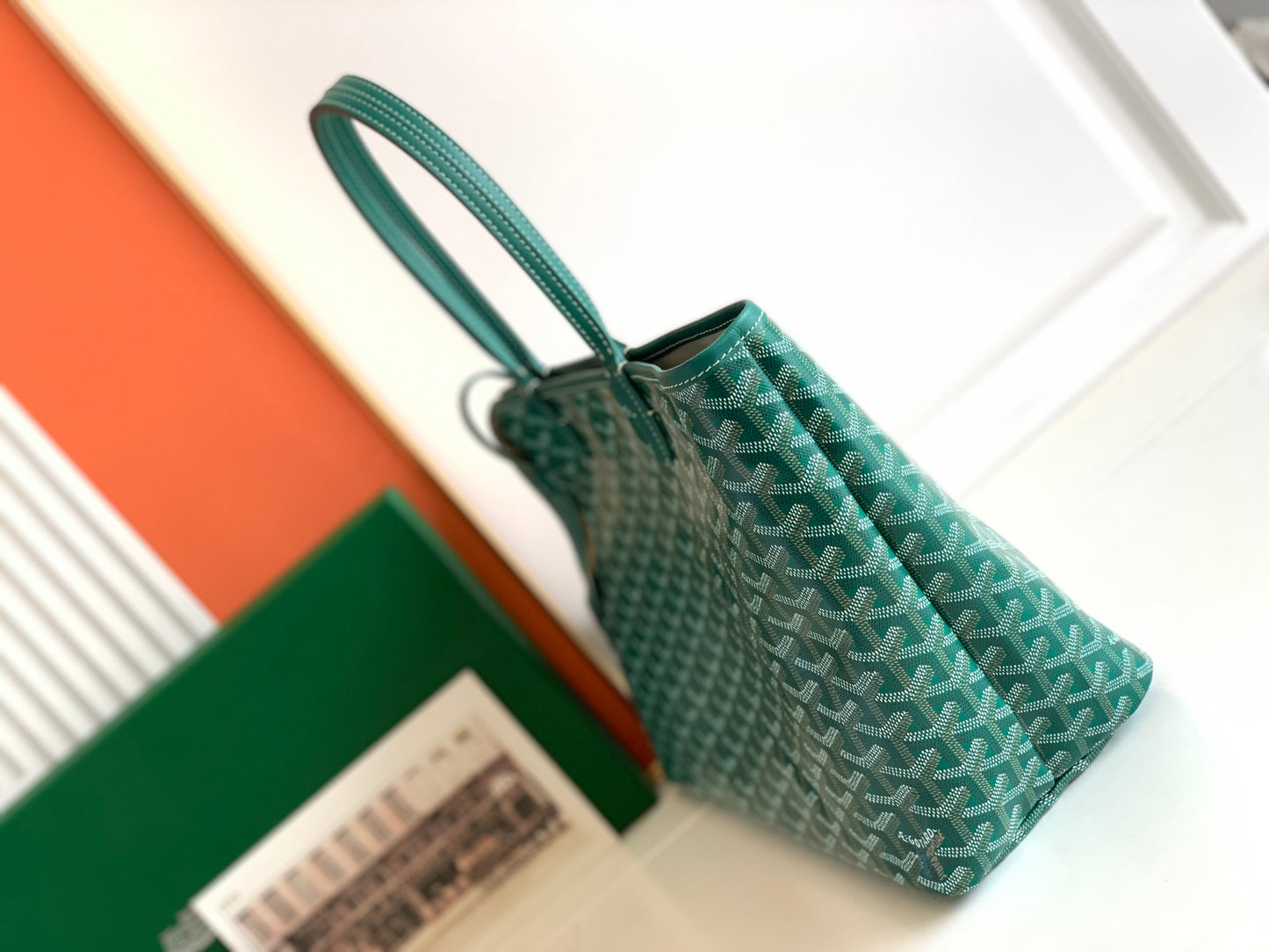 Gogy Green Geometric Pattern Canvas Tote Bag Classic Shoulder Handbag
