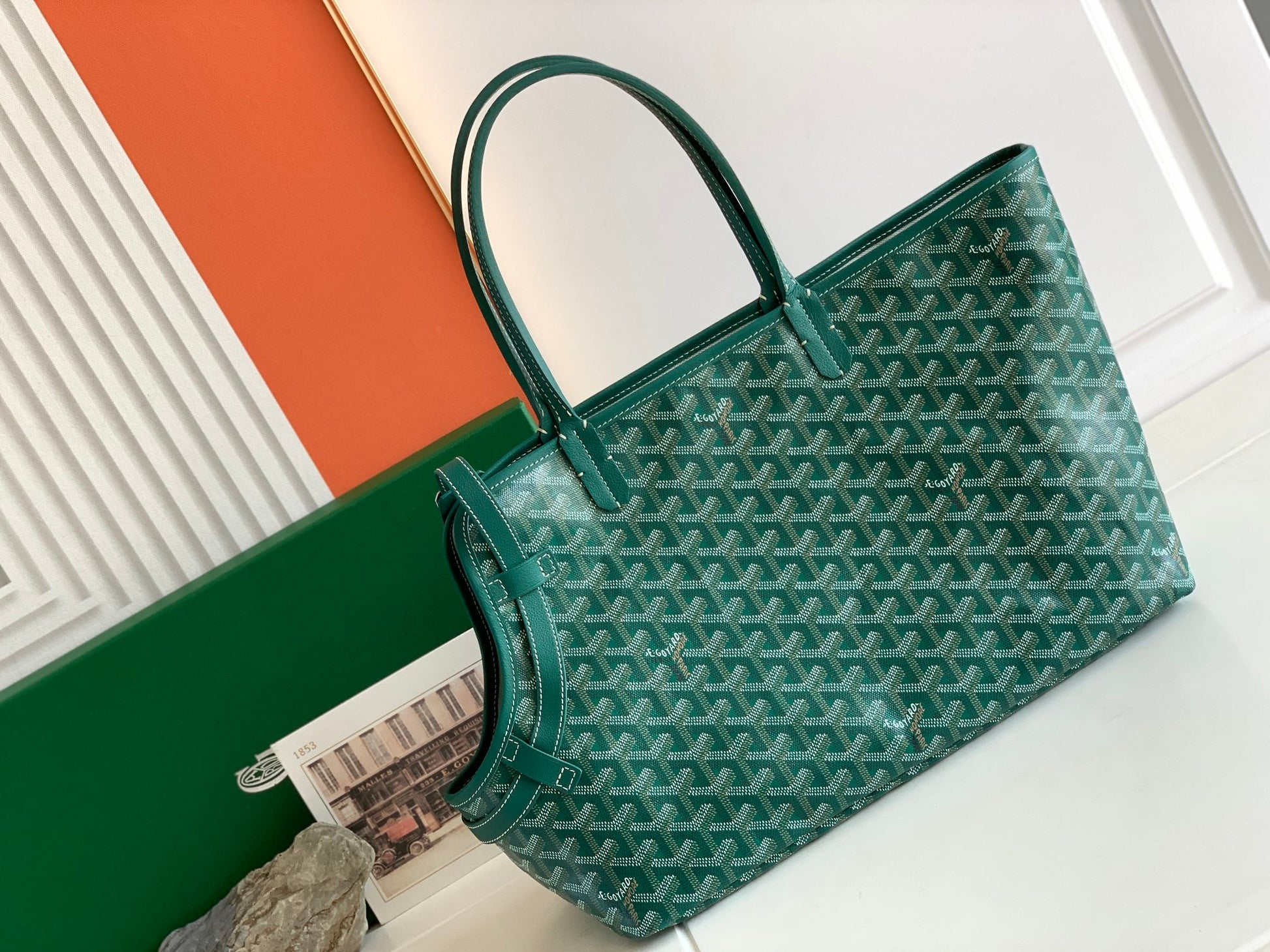 Gogy Green Geometric Pattern Canvas Tote Bag Classic Shoulder Handbag