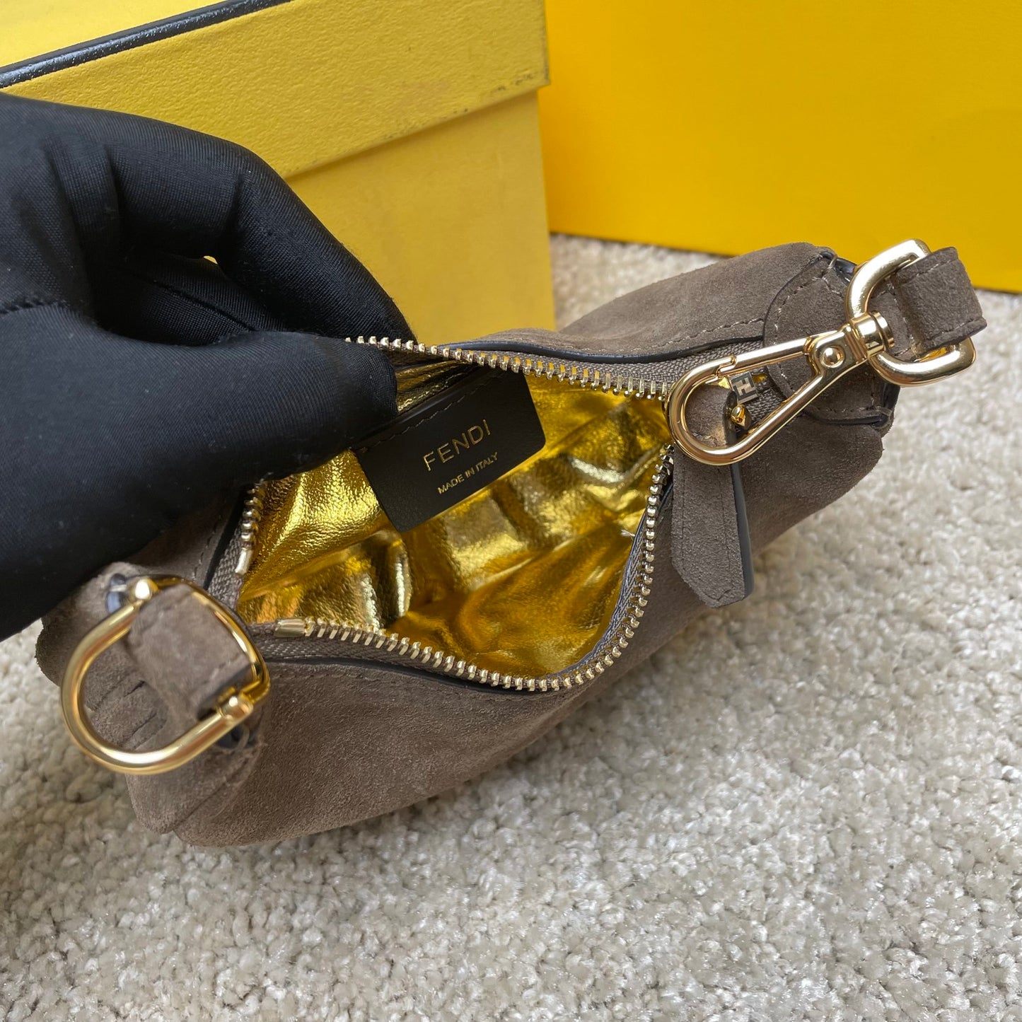 Fendi Fendigraphy Nano Suede Hobo Bag - Grey