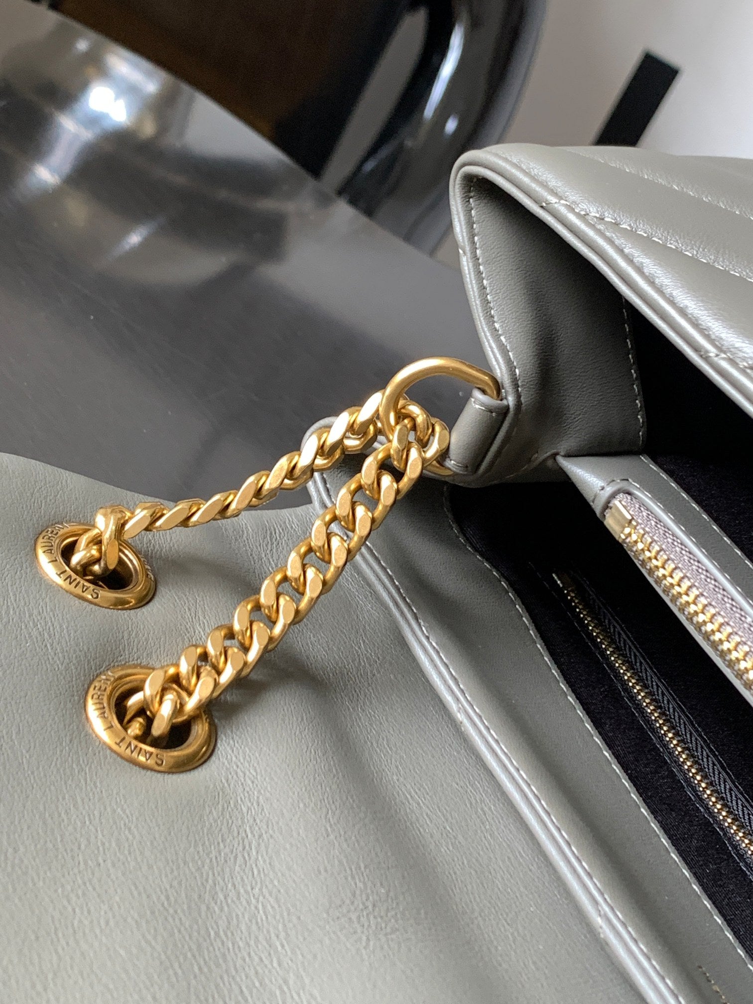 Saint Laurent Medium Loulou Monogram Quilted Leather Shoulder Bag - Grey