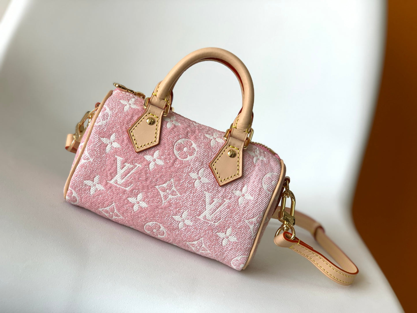 Louis Vuitton Pink Monogram Mini Crossbody Duffle Bag with Tan Leather Straps