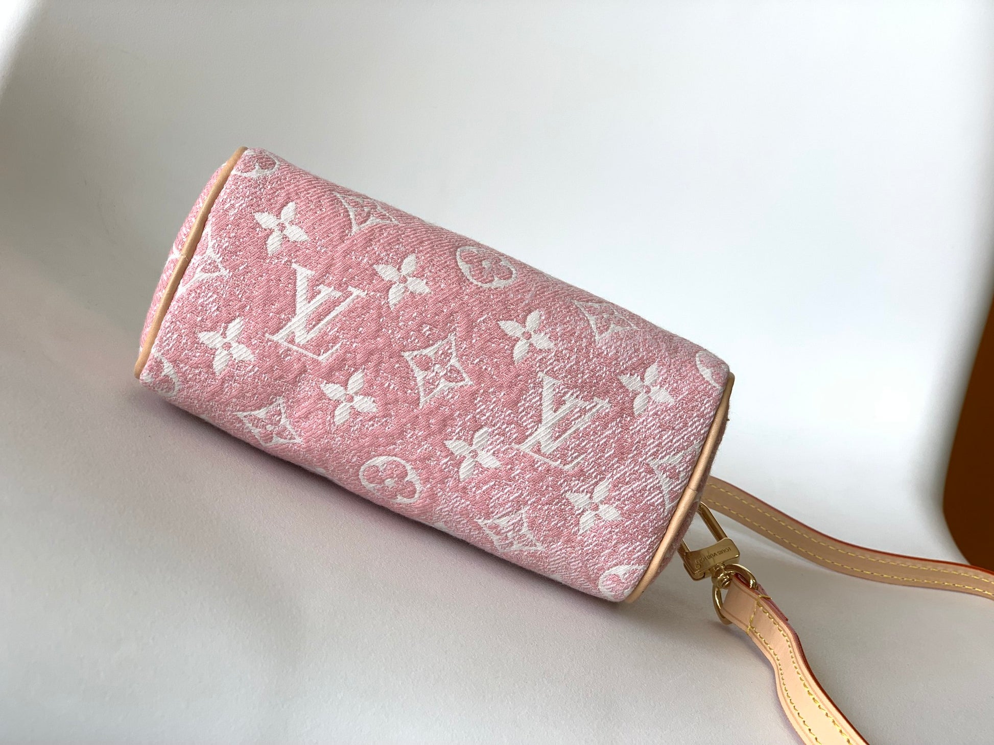 Louis Vuitton Pink Monogram Mini Crossbody Duffle Bag with Tan Leather Straps