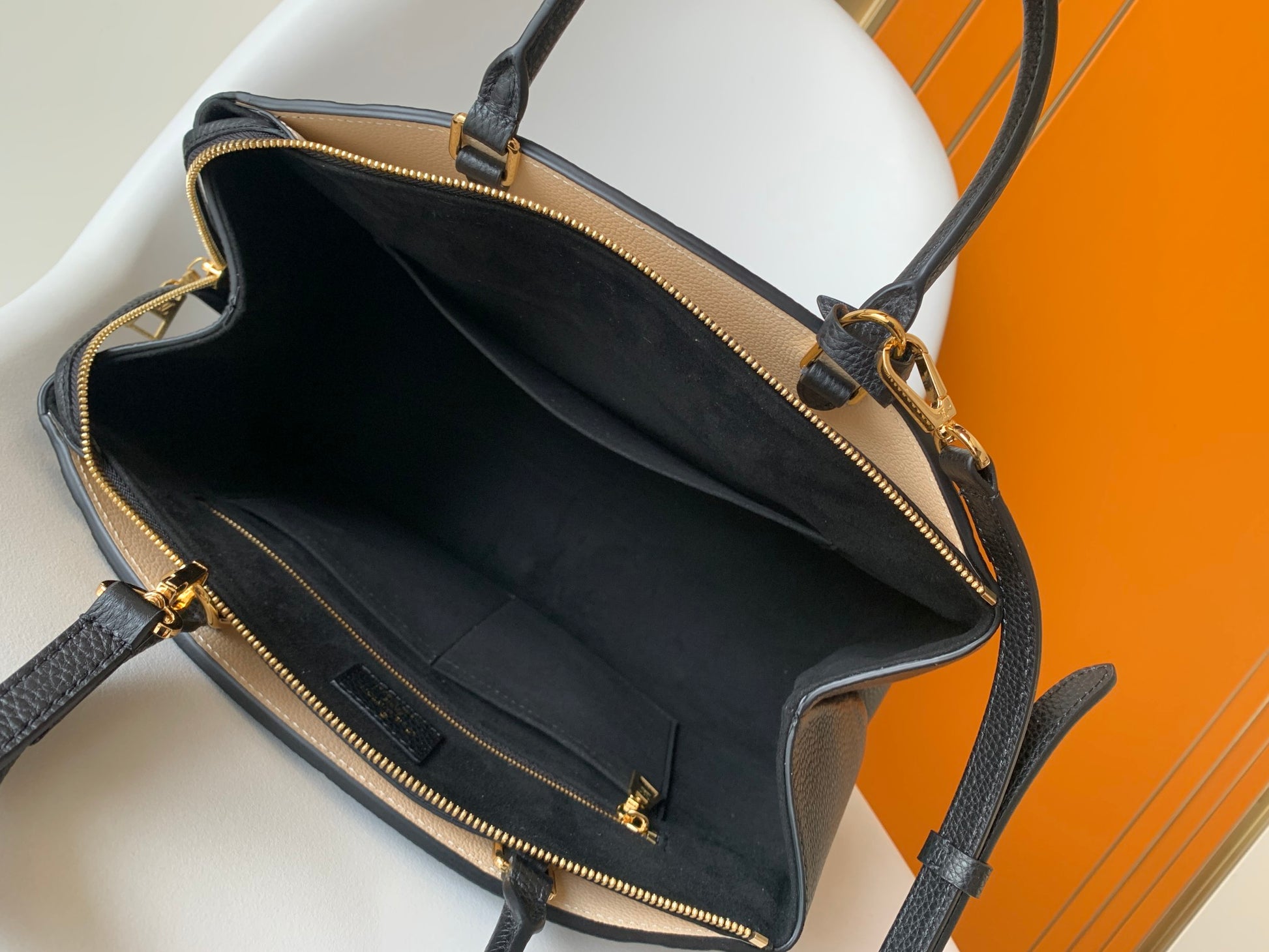 Louis Vuitton Black and Beige Monogram Leather Top Handle Crossbody Bag