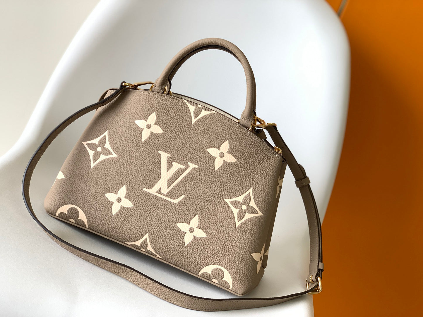 Louis Vuitton Taupe Embossed Monogram Leather Top Handle Satchel Handbag