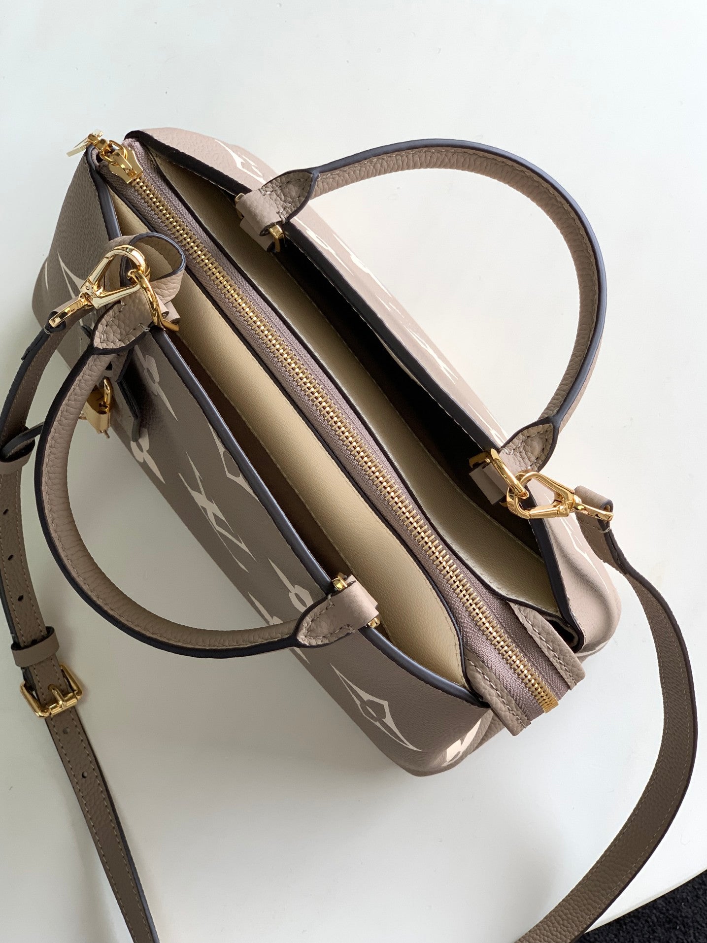 Louis Vuitton Taupe Embossed Monogram Leather Top Handle Satchel Handbag