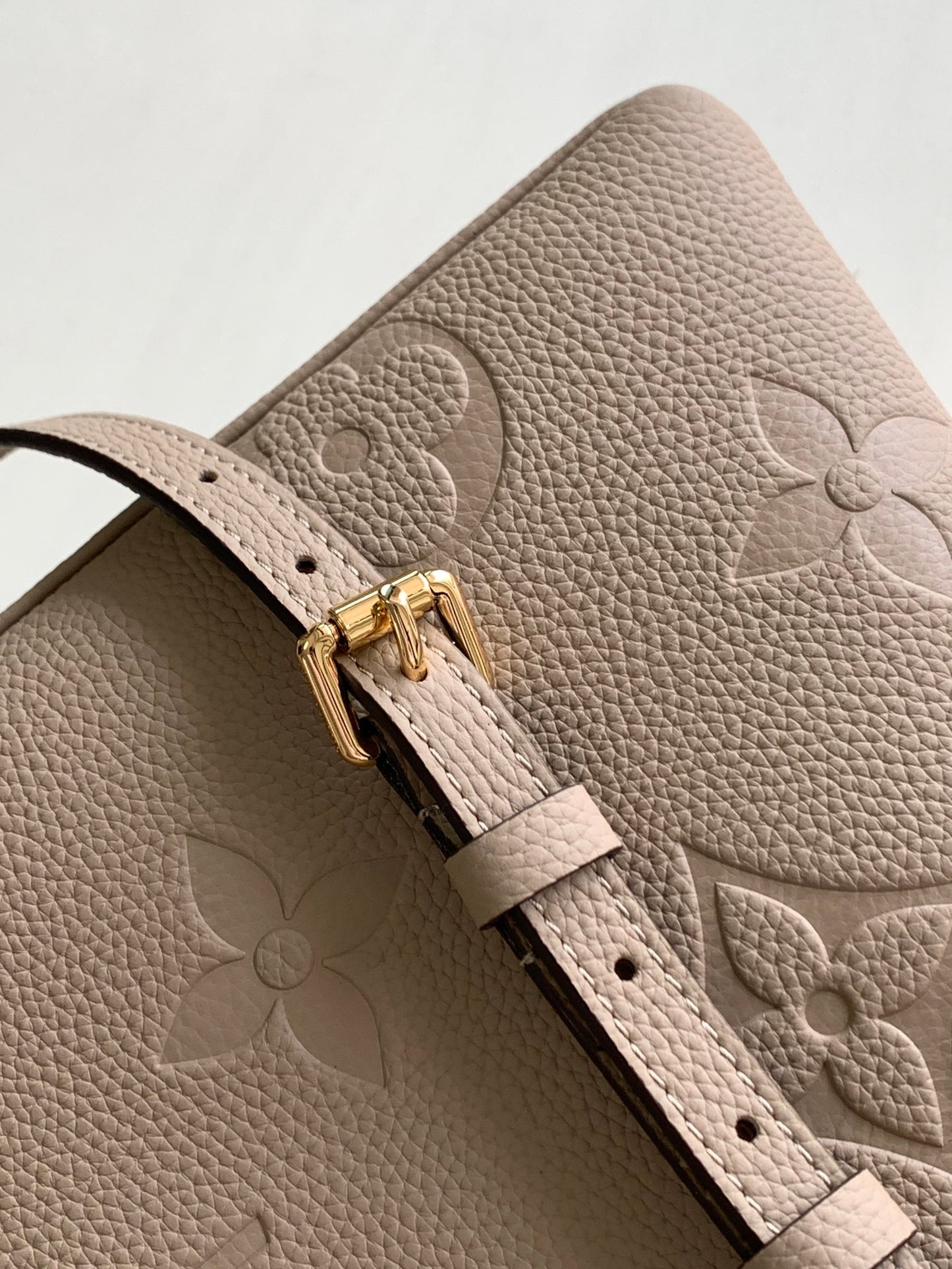 Louis Vuitton Elegant Taupe Embossed Leather Satchel Handbag with Lock Charm