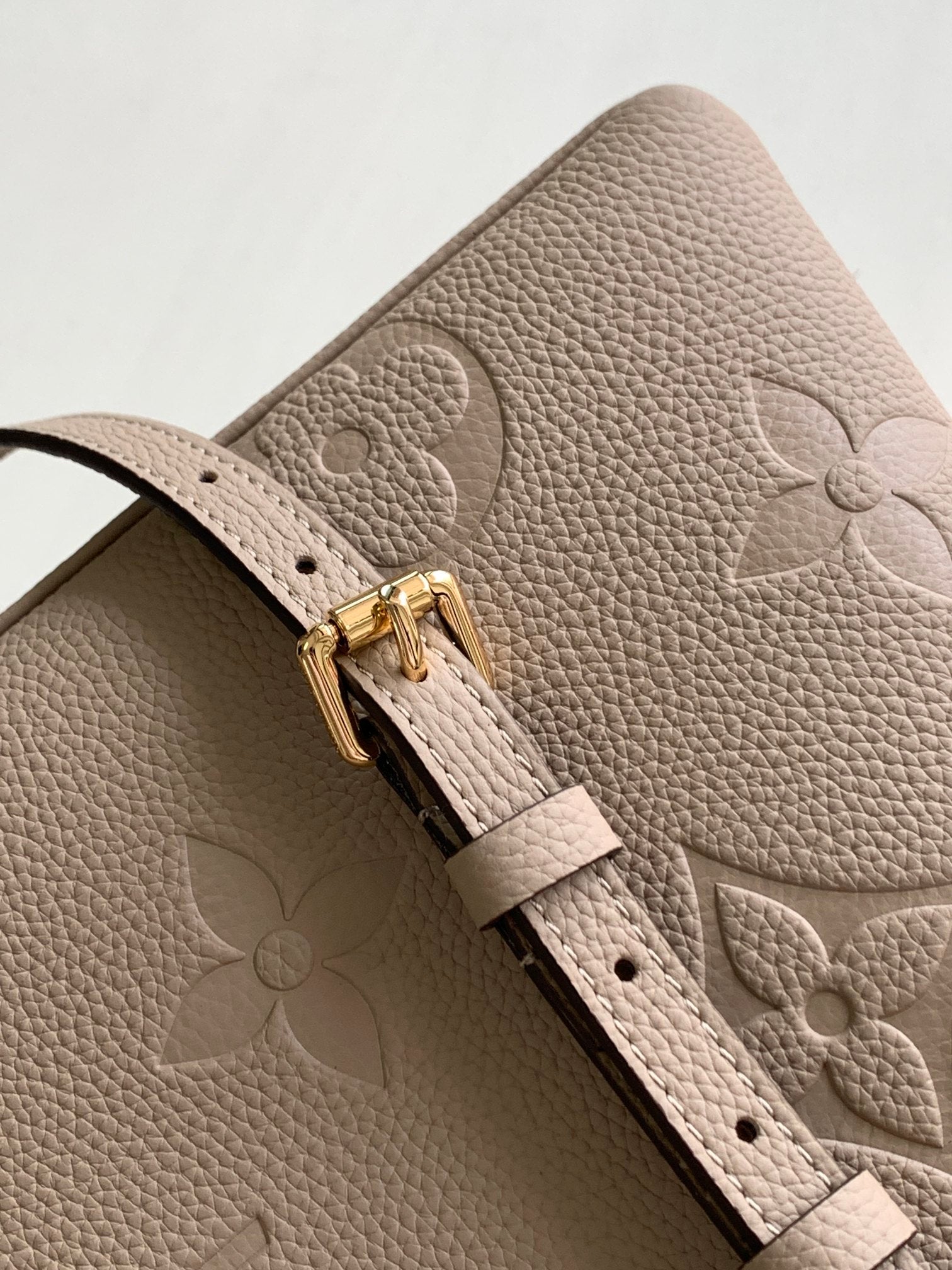 Louis Vuitton Elegant Taupe Embossed Leather Satchel Handbag with Lock Charm