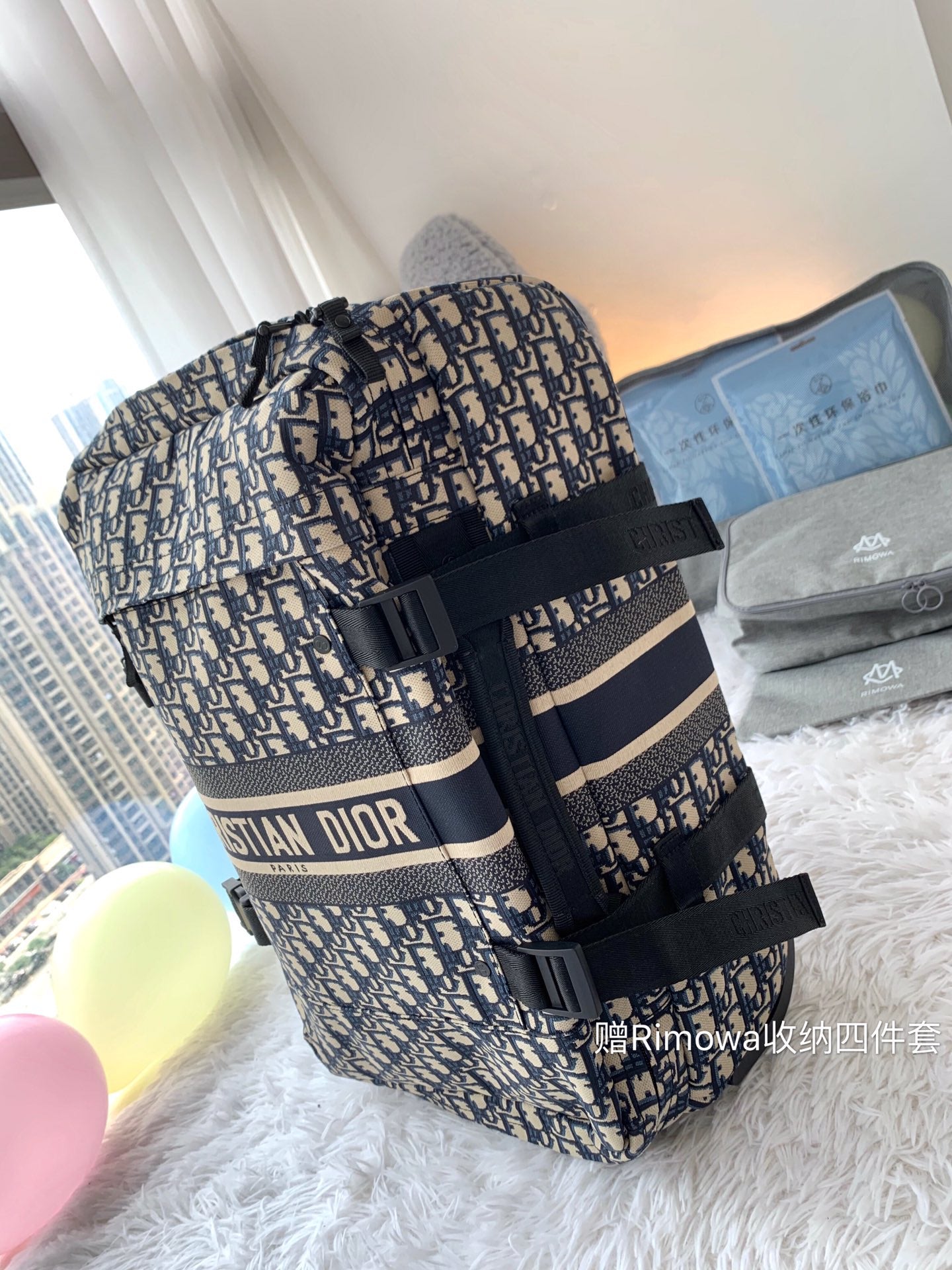 Vintage Monogram Jacquard Rolling Suitcase Travel Bag