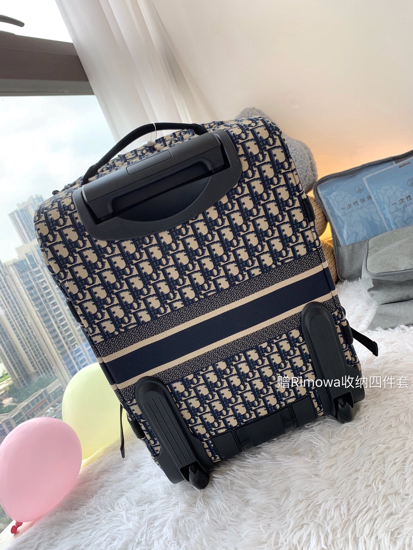 Vintage Monogram Jacquard Rolling Suitcase Travel Bag
