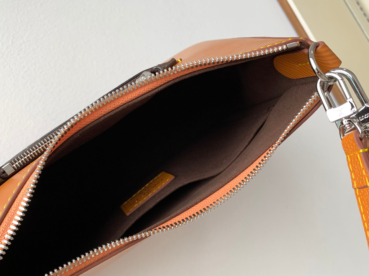 Louis Vuitton Tan Leather Shoulder Bag with Front Pocket and Chain Detail
