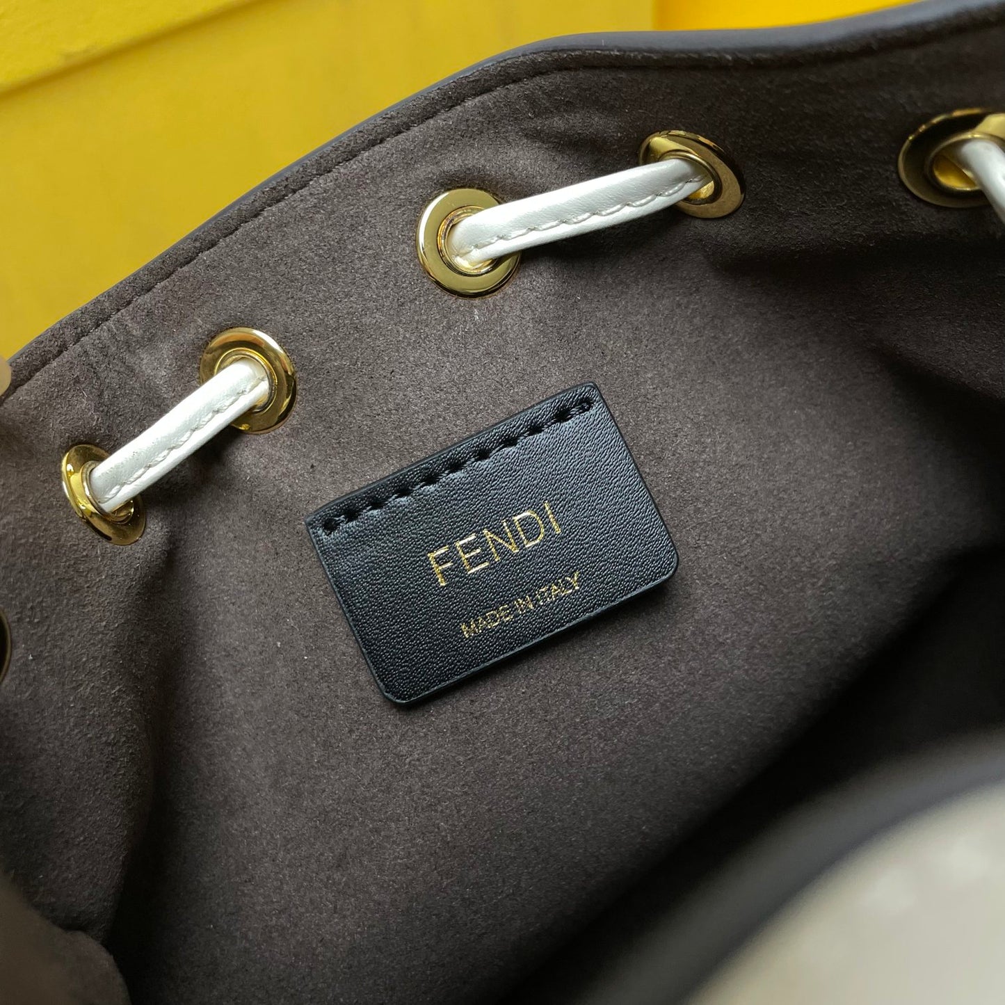 Fendi Mini Mon Tresor White Leather Bucket Bag with Fendi Roma Logo
