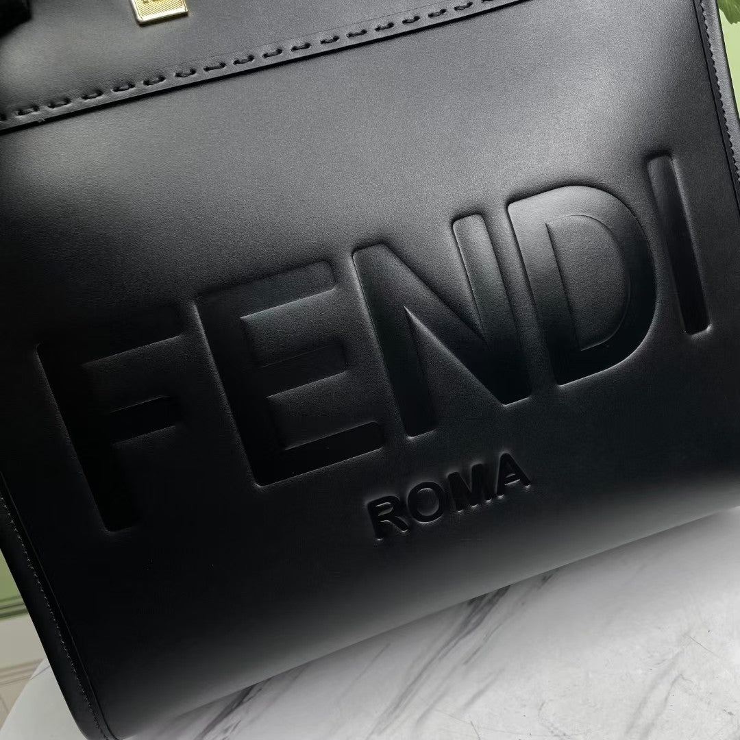 Fendi Sunshine Shopper Medium Black Leather Tote Bag