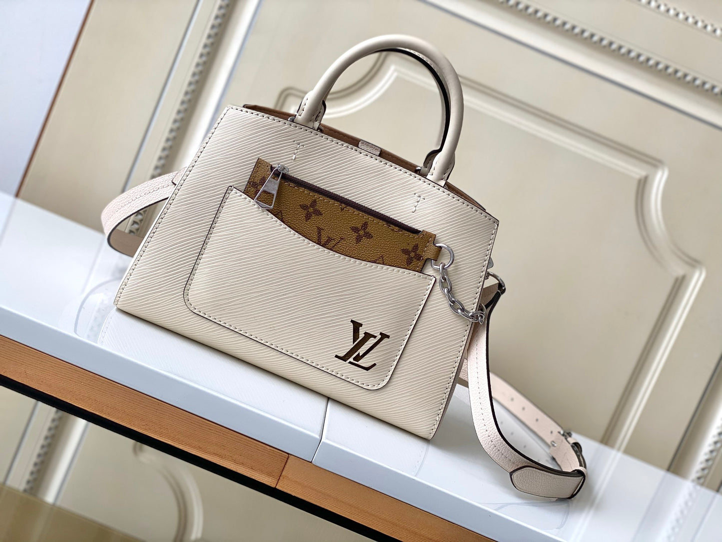 Louis Vuitton Marelle BB Quartz Epi Leather Handbag with Monogram Pouch