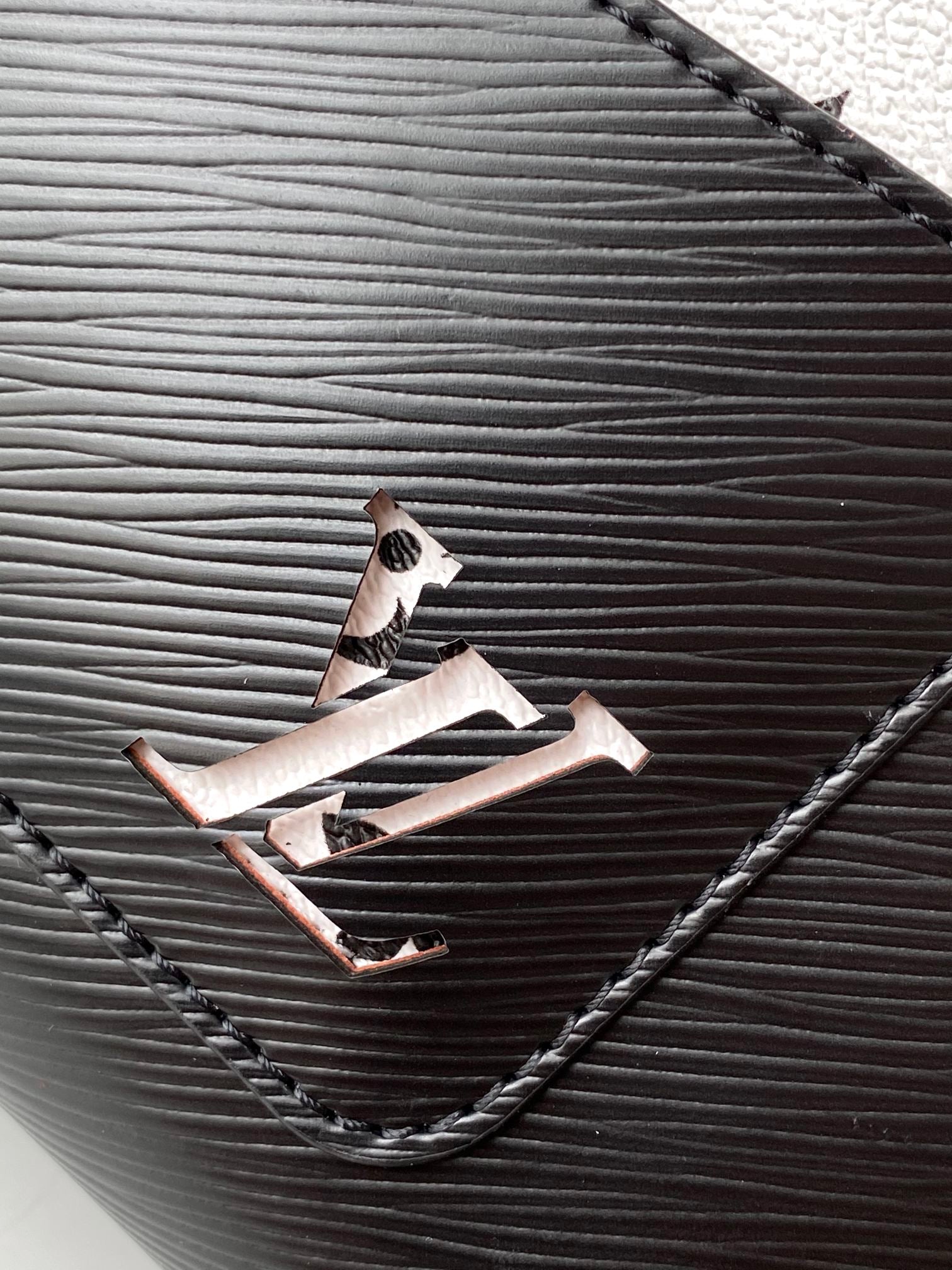 Louis Vuitton Black Top Handle Handbag with Silver Chain and Patterned Front Pocket