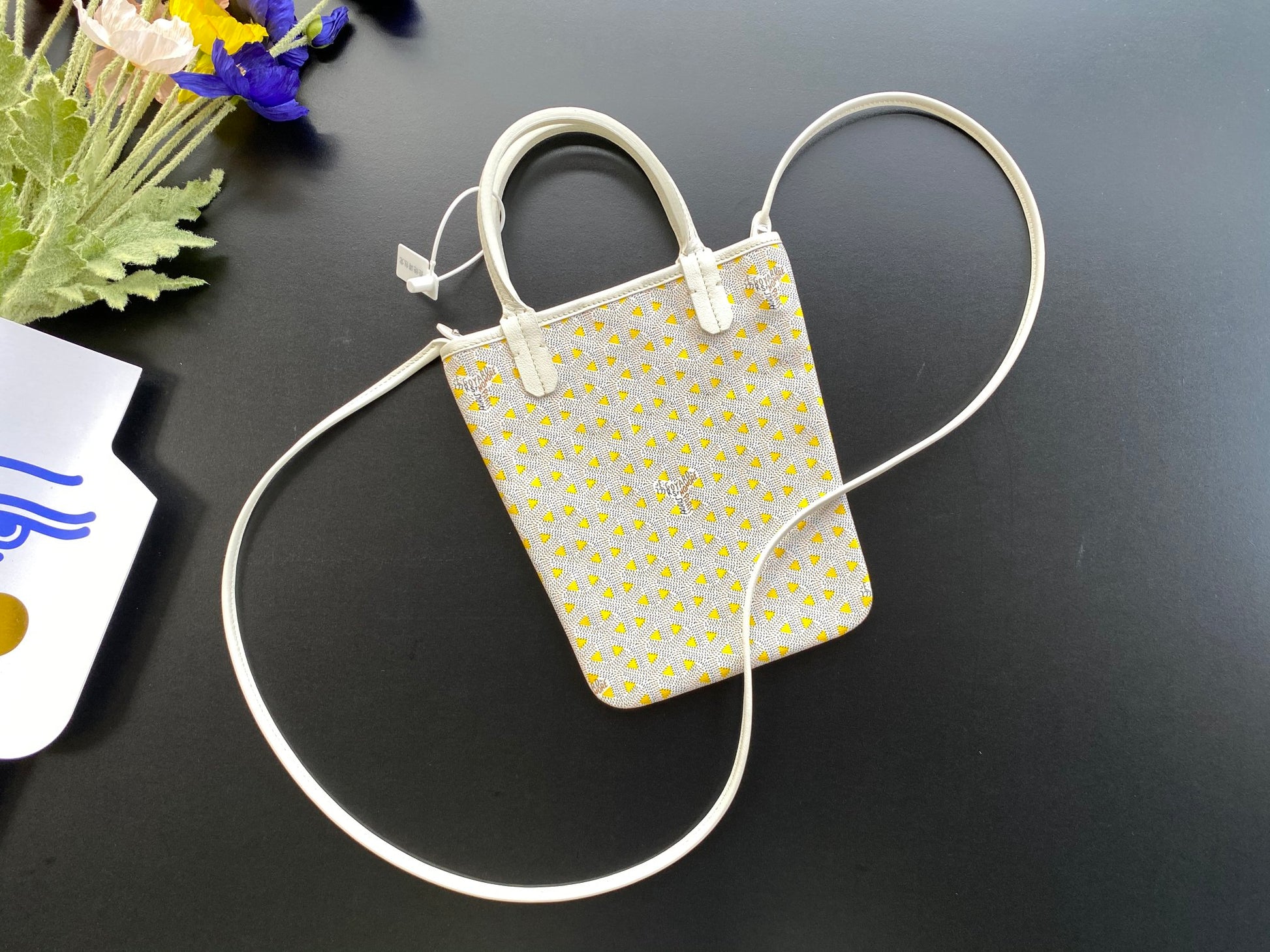 Gogy Mini Straw Crossbody Bag with Embroidered Pink Heart and Top Handle