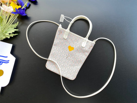 Gogy Mini Fabric Crossbody Tote Bag with Yellow Heart Embroidery