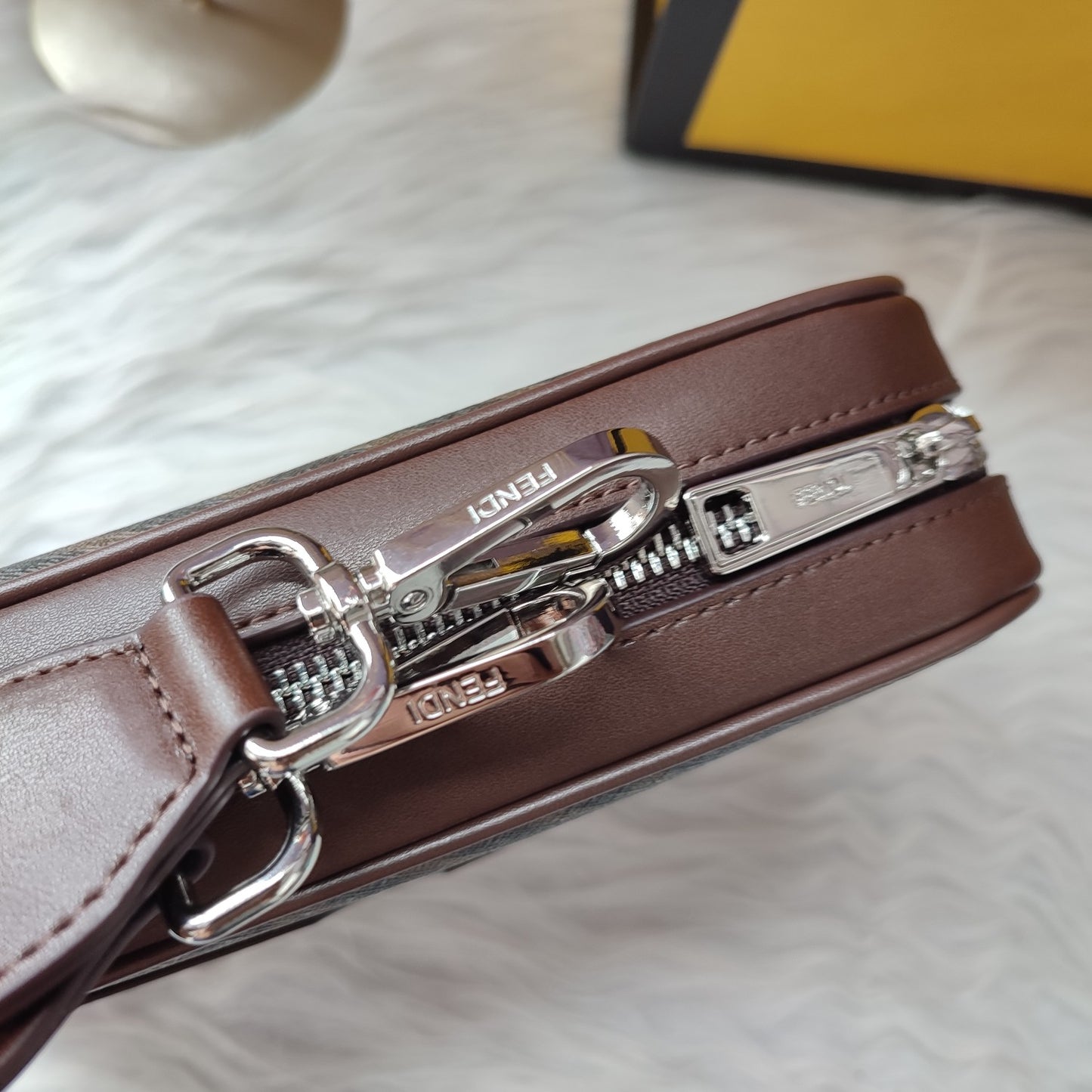 Fendi FF Monogram Camera Case Bag with Yellow Logo - Brown