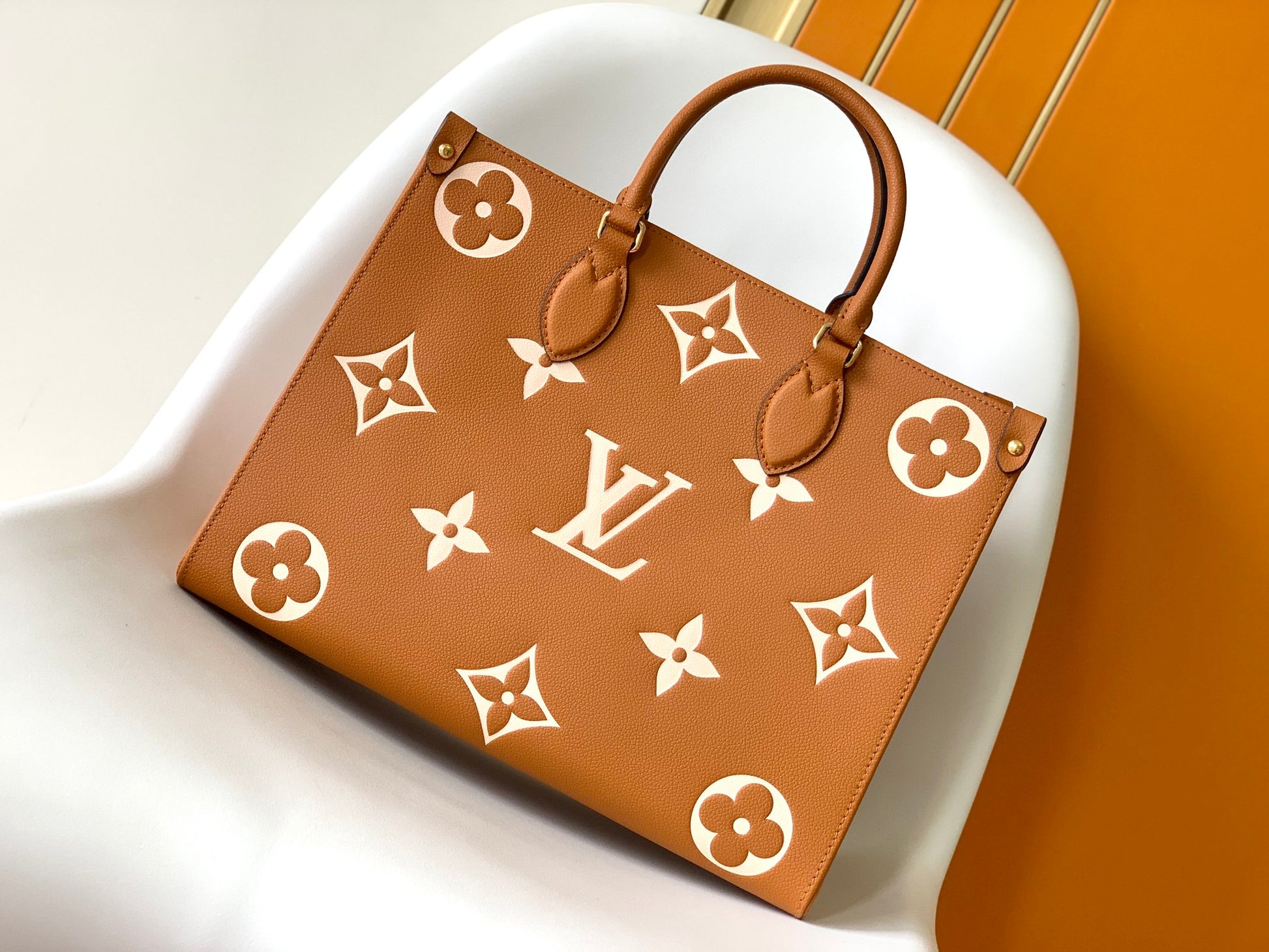 Louis Vuitton Large Brown Monogram Pattern Leather Tote Bag with Handles