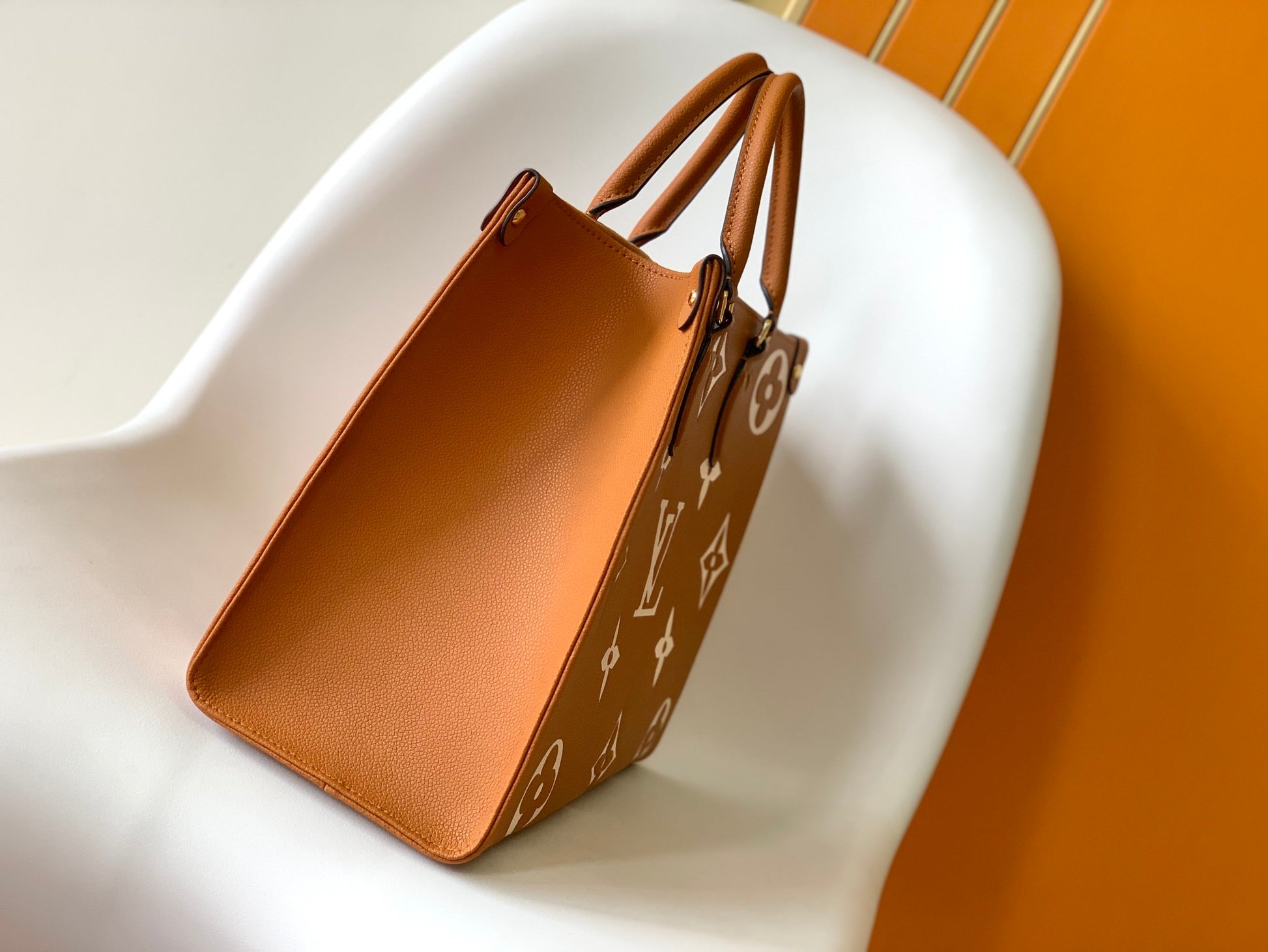 Louis Vuitton Large Brown Monogram Pattern Leather Tote Bag with Handles