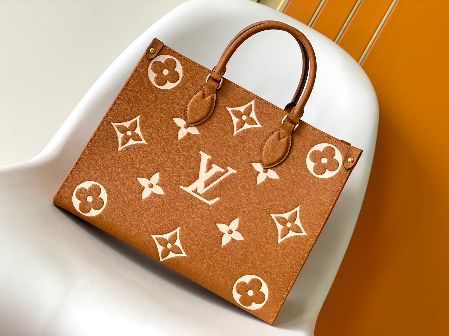 Louis Vuitton Large Brown Monogram Pattern Leather Tote Bag with Handles