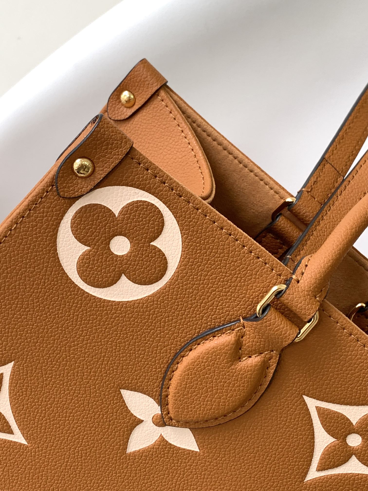 Louis Vuitton Large Brown Monogram Pattern Leather Tote Bag with Handles