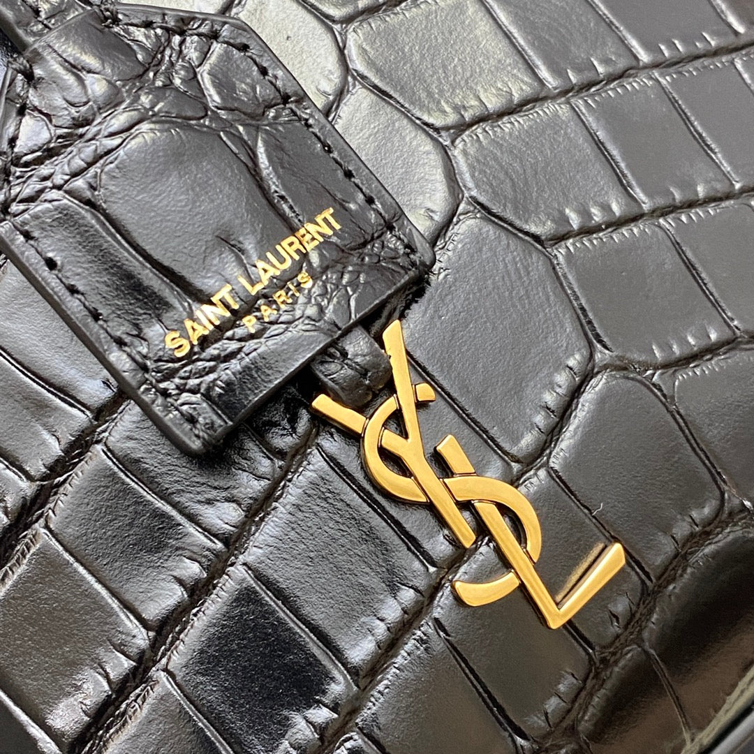 Saint Laurent Toy North/South Tote Bag in Crocodile-Embossed Leather - Black